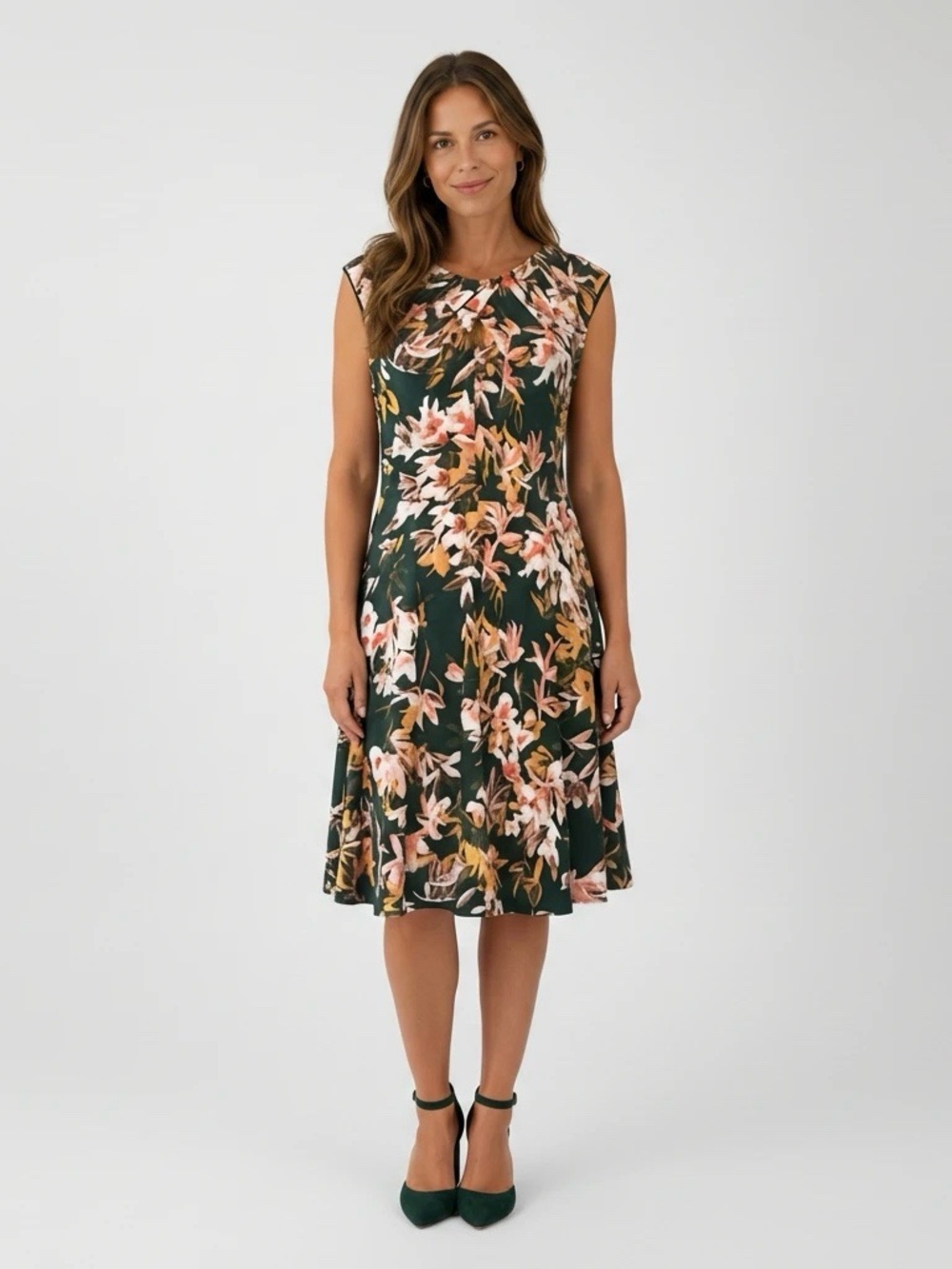 Maggy London Green Floral Draped Neck Sleeveless Dress – Women’s 4P